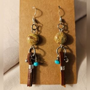 Dangle beaded faux leather earrings